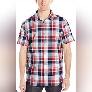 Men's Columbia‎ Regular Fit Short Sleeve Shirt, Plaid Red/Blue, Large, Pre-owned